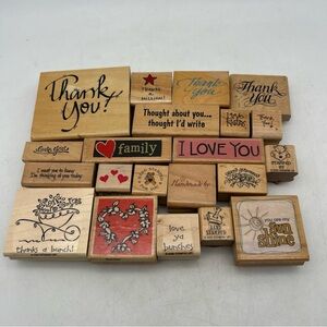 Lot Of 21 Vtg Wooden Rubber Stamps (Thank You,Love) Used Crafting